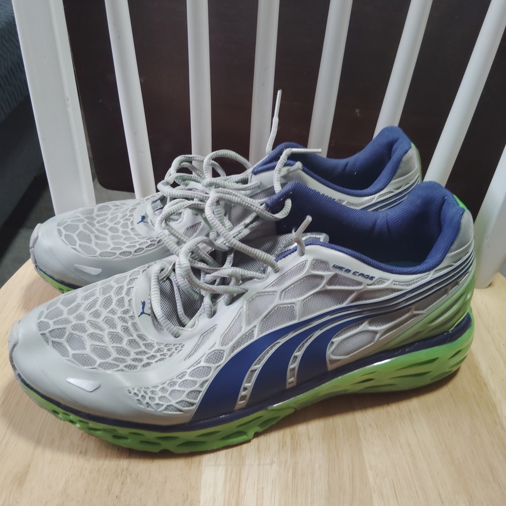 Puma Casual Gray and Blue Athletic Shoes with Green Soles